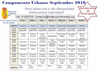 Campamento y horarios del campamento urbano